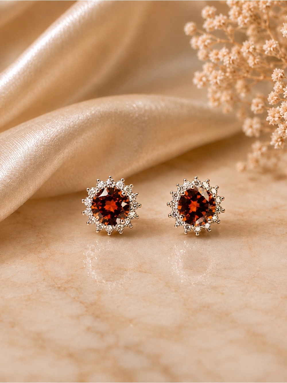 VVS Red Moissanite Solitaire Stud Earrings - Picture 6 of 7